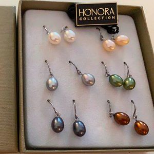 Honora Cultured Pearl Drop Set of Six Earring. NIB